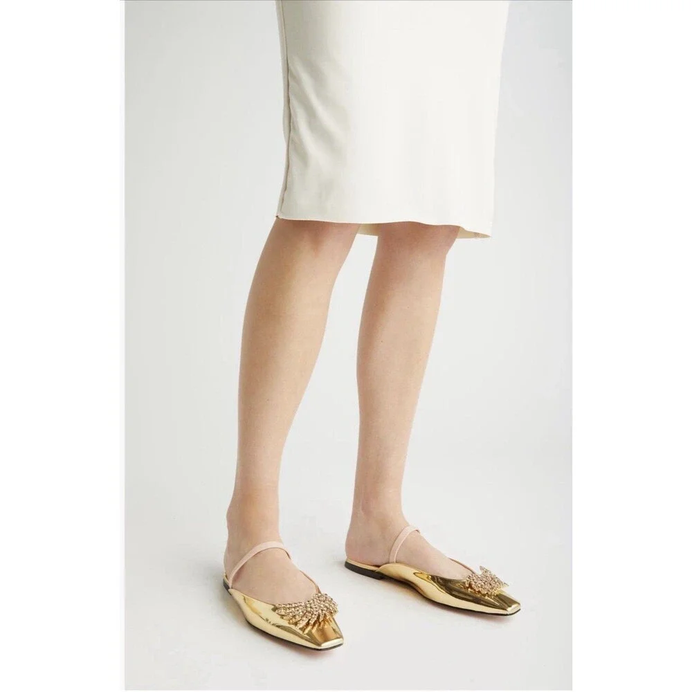 $695 Piferi Gold Drizella Crystal Embellished Flat Shoes 38.5 EU/8.5 US *READ*